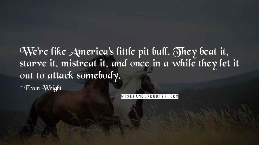 Evan Wright Quotes: We're like America's little pit bull. They beat it, starve it, mistreat it, and once in a while they let it out to attack somebody.