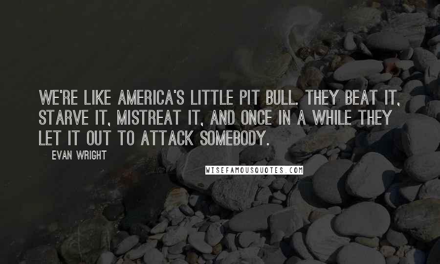 Evan Wright Quotes: We're like America's little pit bull. They beat it, starve it, mistreat it, and once in a while they let it out to attack somebody.