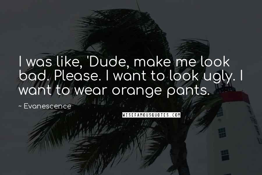 Evanescence Quotes: I was like, 'Dude, make me look bad. Please. I want to look ugly. I want to wear orange pants.