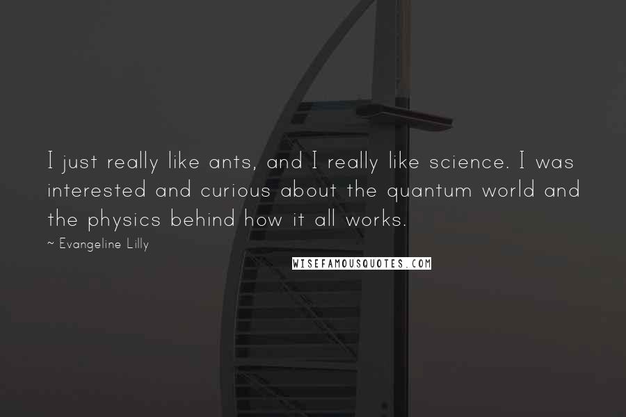 Evangeline Lilly Quotes: I just really like ants, and I really like science. I was interested and curious about the quantum world and the physics behind how it all works.