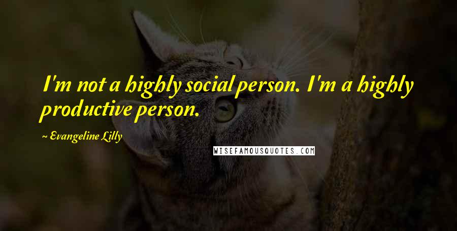 Evangeline Lilly Quotes: I'm not a highly social person. I'm a highly productive person.