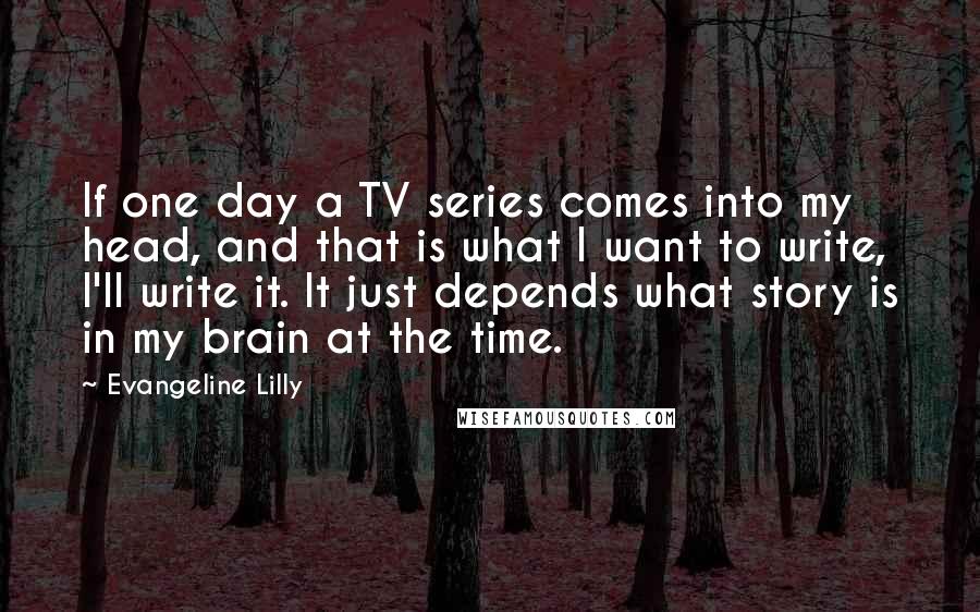 Evangeline Lilly Quotes: If one day a TV series comes into my head, and that is what I want to write, I'll write it. It just depends what story is in my brain at the time.