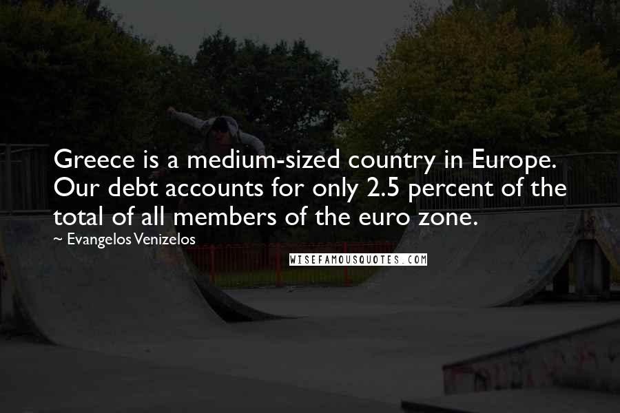 Evangelos Venizelos Quotes: Greece is a medium-sized country in Europe. Our debt accounts for only 2.5 percent of the total of all members of the euro zone.