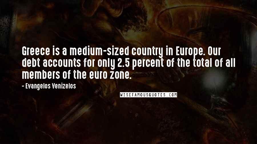 Evangelos Venizelos Quotes: Greece is a medium-sized country in Europe. Our debt accounts for only 2.5 percent of the total of all members of the euro zone.