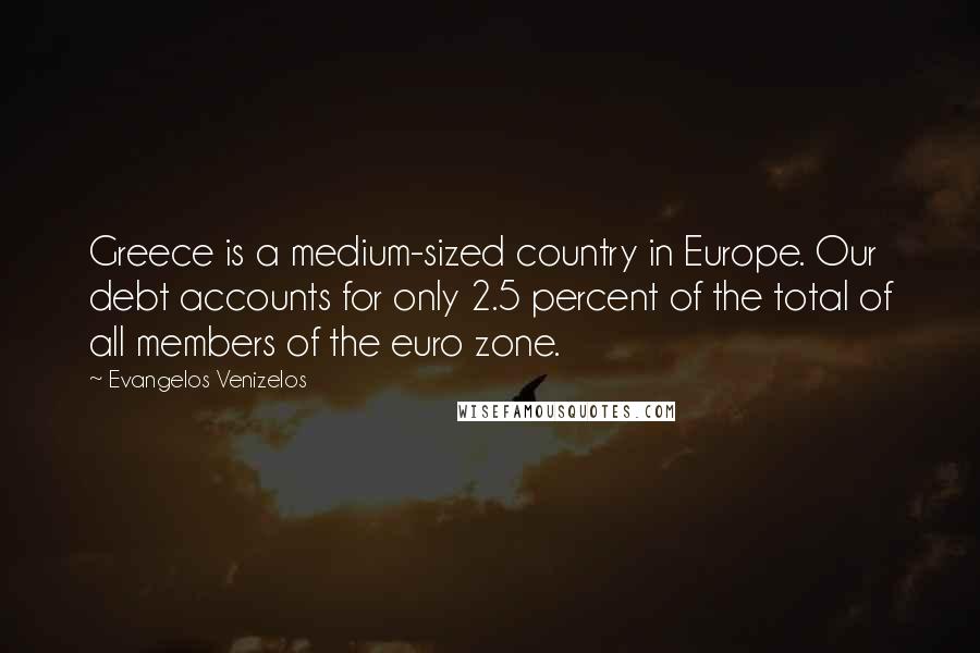 Evangelos Venizelos Quotes: Greece is a medium-sized country in Europe. Our debt accounts for only 2.5 percent of the total of all members of the euro zone.