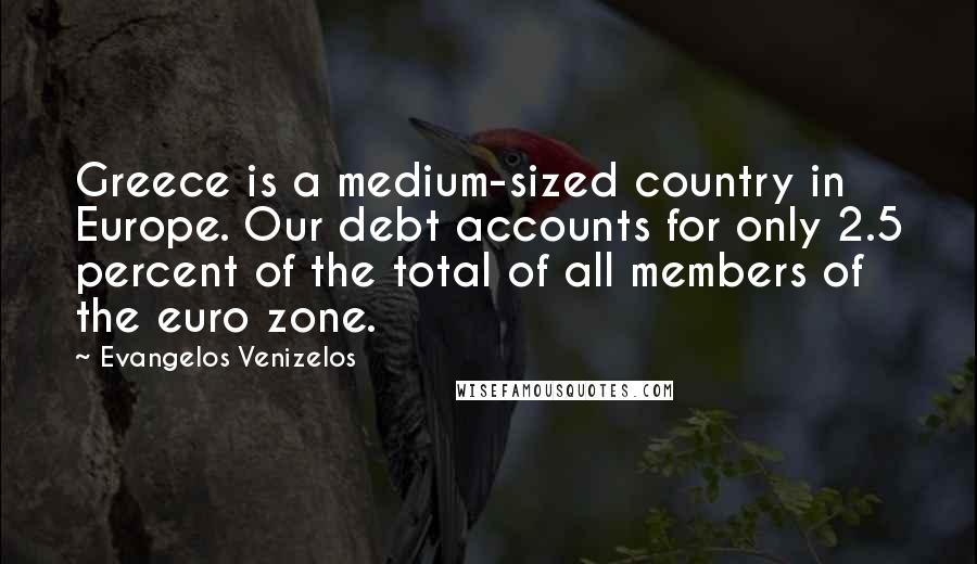 Evangelos Venizelos Quotes: Greece is a medium-sized country in Europe. Our debt accounts for only 2.5 percent of the total of all members of the euro zone.