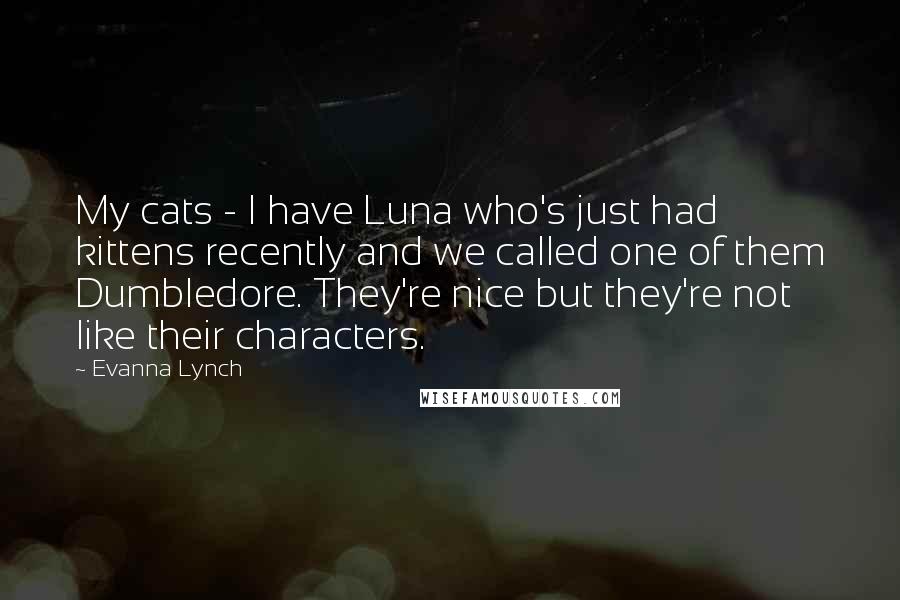 Evanna Lynch Quotes: My cats - I have Luna who's just had kittens recently and we called one of them Dumbledore. They're nice but they're not like their characters.