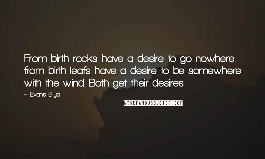Evans Biya Quotes: From birth rocks have a desire to go nowhere, from birth leafs have a desire to be somewhere with the wind. Both get their desires.