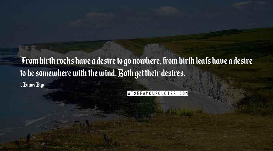 Evans Biya Quotes: From birth rocks have a desire to go nowhere, from birth leafs have a desire to be somewhere with the wind. Both get their desires.