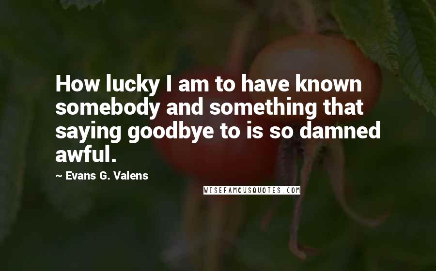 Evans G. Valens Quotes: How lucky I am to have known somebody and something that saying goodbye to is so damned awful.