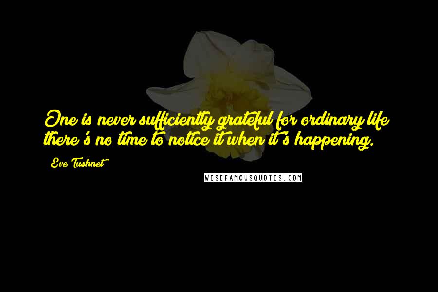 Eve Tushnet Quotes: One is never sufficiently grateful for ordinary life; there's no time to notice it when it's happening.