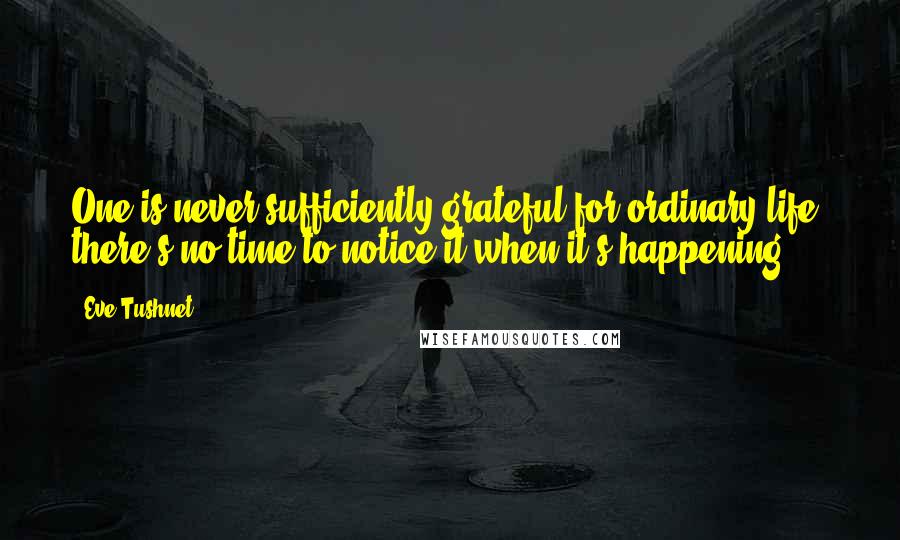 Eve Tushnet Quotes: One is never sufficiently grateful for ordinary life; there's no time to notice it when it's happening.