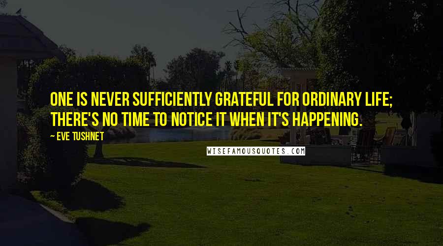 Eve Tushnet Quotes: One is never sufficiently grateful for ordinary life; there's no time to notice it when it's happening.