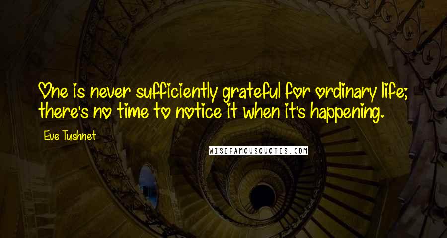 Eve Tushnet Quotes: One is never sufficiently grateful for ordinary life; there's no time to notice it when it's happening.