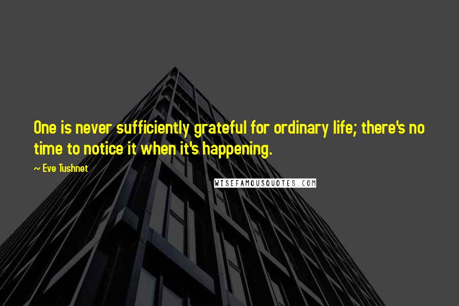 Eve Tushnet Quotes: One is never sufficiently grateful for ordinary life; there's no time to notice it when it's happening.