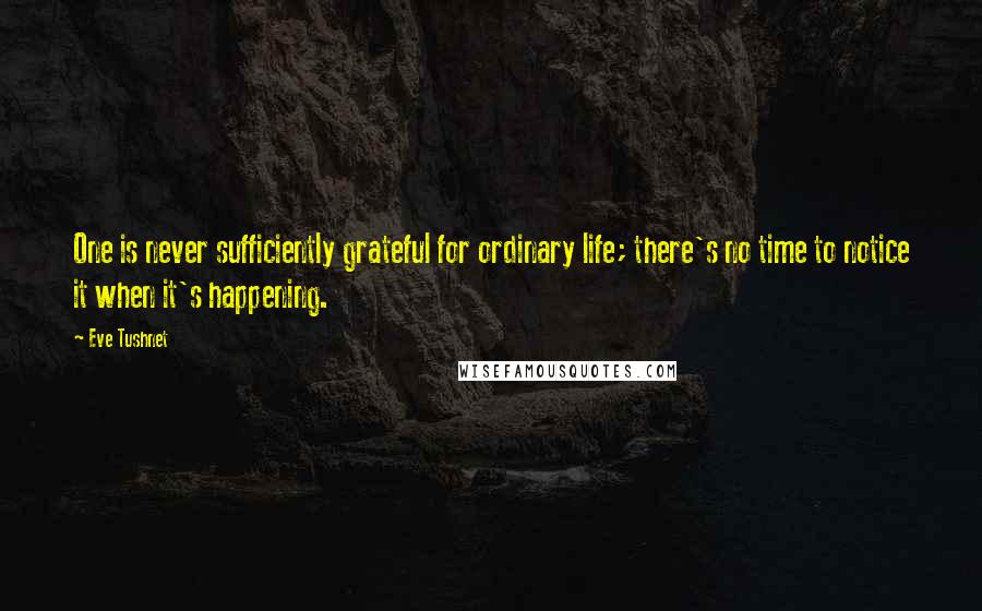 Eve Tushnet Quotes: One is never sufficiently grateful for ordinary life; there's no time to notice it when it's happening.