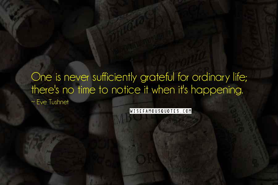 Eve Tushnet Quotes: One is never sufficiently grateful for ordinary life; there's no time to notice it when it's happening.