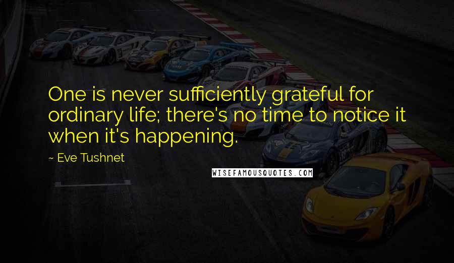 Eve Tushnet Quotes: One is never sufficiently grateful for ordinary life; there's no time to notice it when it's happening.