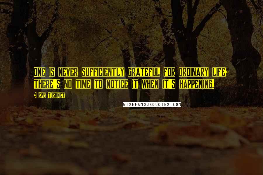 Eve Tushnet Quotes: One is never sufficiently grateful for ordinary life; there's no time to notice it when it's happening.