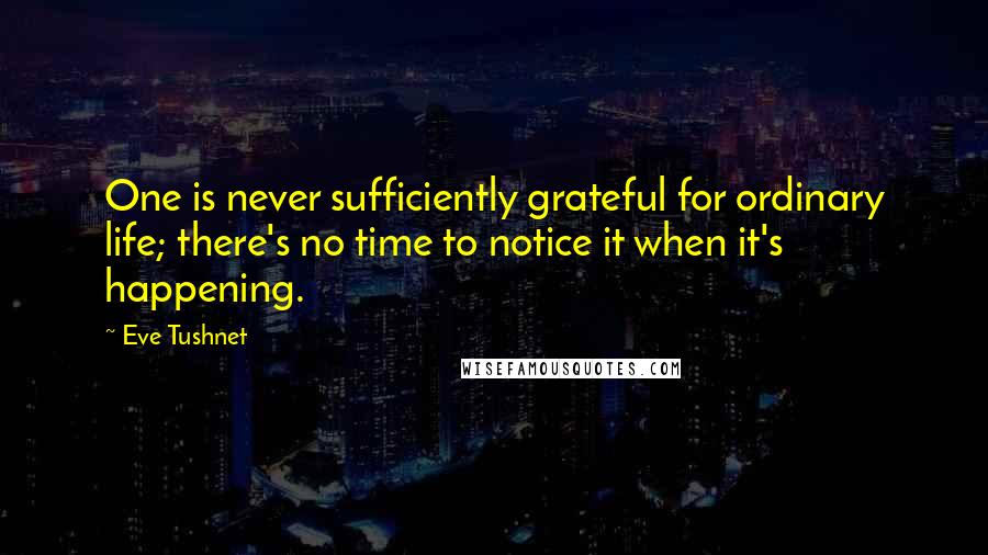 Eve Tushnet Quotes: One is never sufficiently grateful for ordinary life; there's no time to notice it when it's happening.