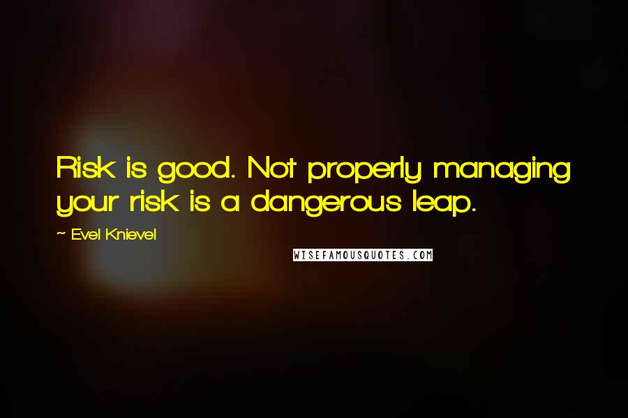 Evel Knievel Quotes: Risk is good. Not properly managing your risk is a dangerous leap.