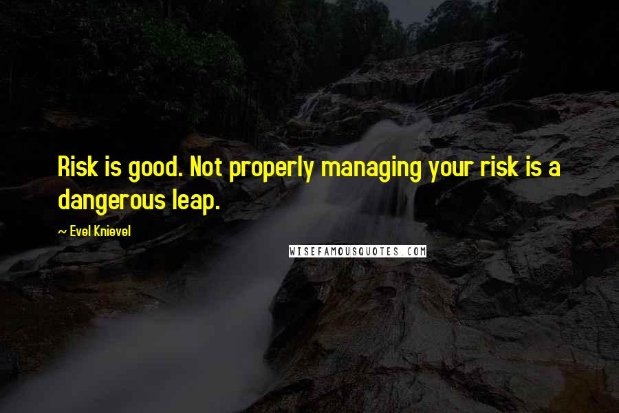 Evel Knievel Quotes: Risk is good. Not properly managing your risk is a dangerous leap.