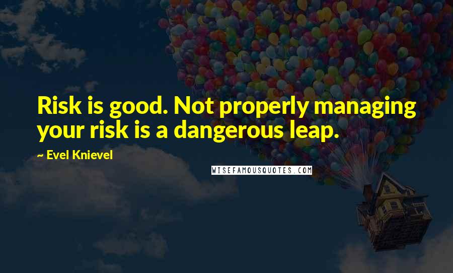 Evel Knievel Quotes: Risk is good. Not properly managing your risk is a dangerous leap.