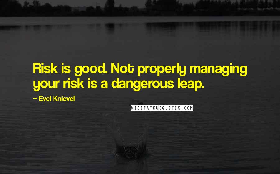 Evel Knievel Quotes: Risk is good. Not properly managing your risk is a dangerous leap.