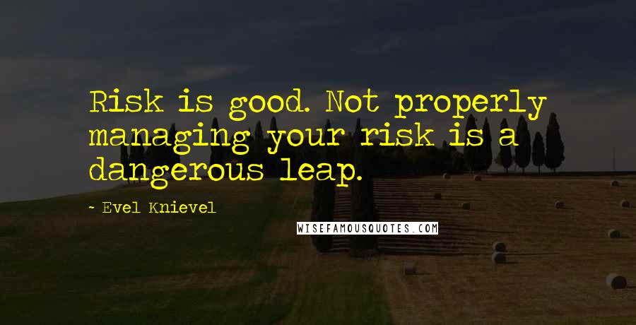 Evel Knievel Quotes: Risk is good. Not properly managing your risk is a dangerous leap.