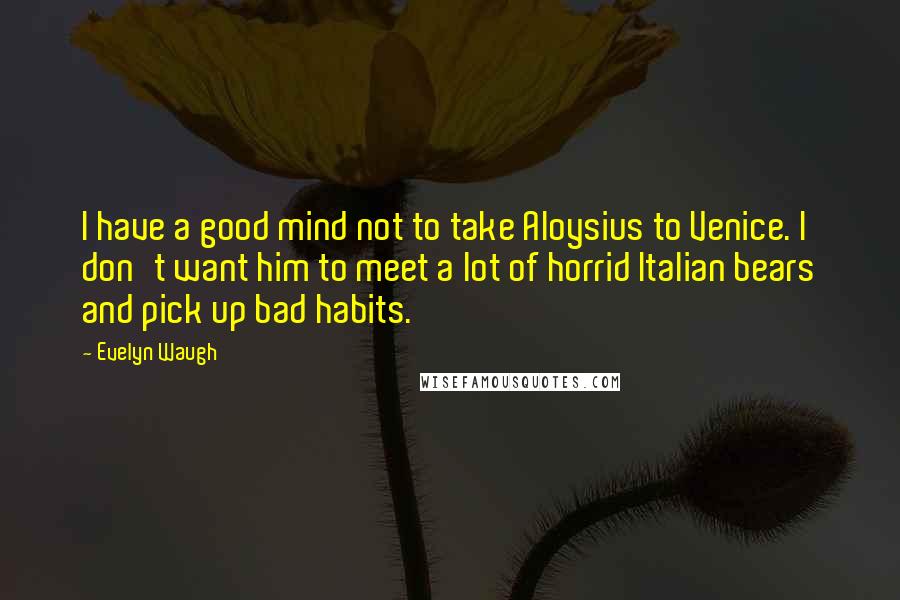 Evelyn Waugh Quotes: I have a good mind not to take Aloysius to Venice. I don't want him to meet a lot of horrid Italian bears and pick up bad habits.