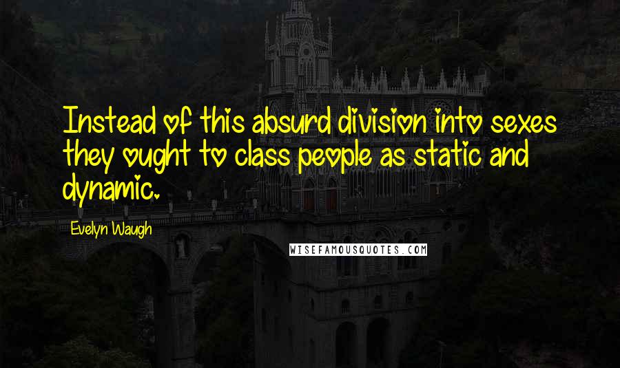 Evelyn Waugh Quotes: Instead of this absurd division into sexes they ought to class people as static and dynamic.