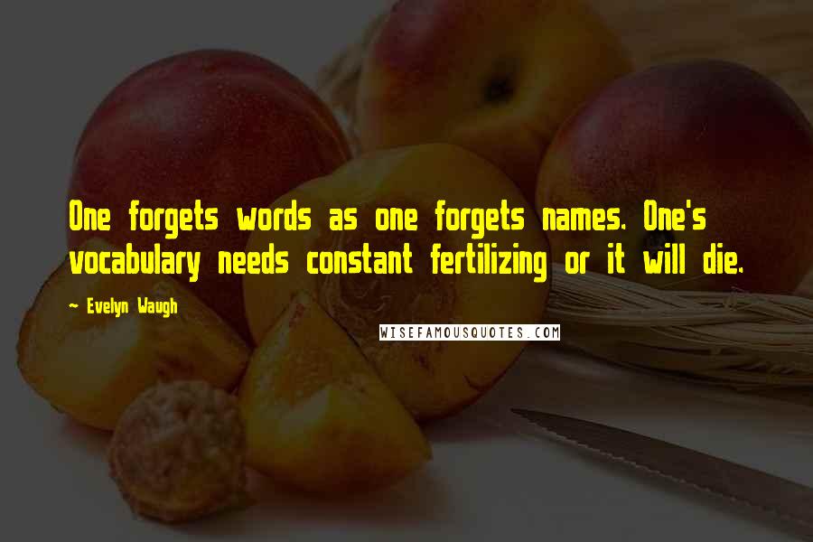 Evelyn Waugh Quotes: One forgets words as one forgets names. One's vocabulary needs constant fertilizing or it will die.