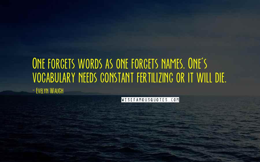 Evelyn Waugh Quotes: One forgets words as one forgets names. One's vocabulary needs constant fertilizing or it will die.