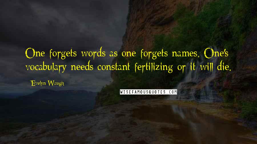 Evelyn Waugh Quotes: One forgets words as one forgets names. One's vocabulary needs constant fertilizing or it will die.