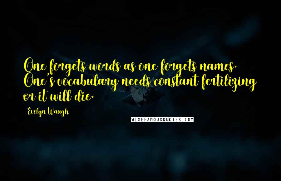 Evelyn Waugh Quotes: One forgets words as one forgets names. One's vocabulary needs constant fertilizing or it will die.