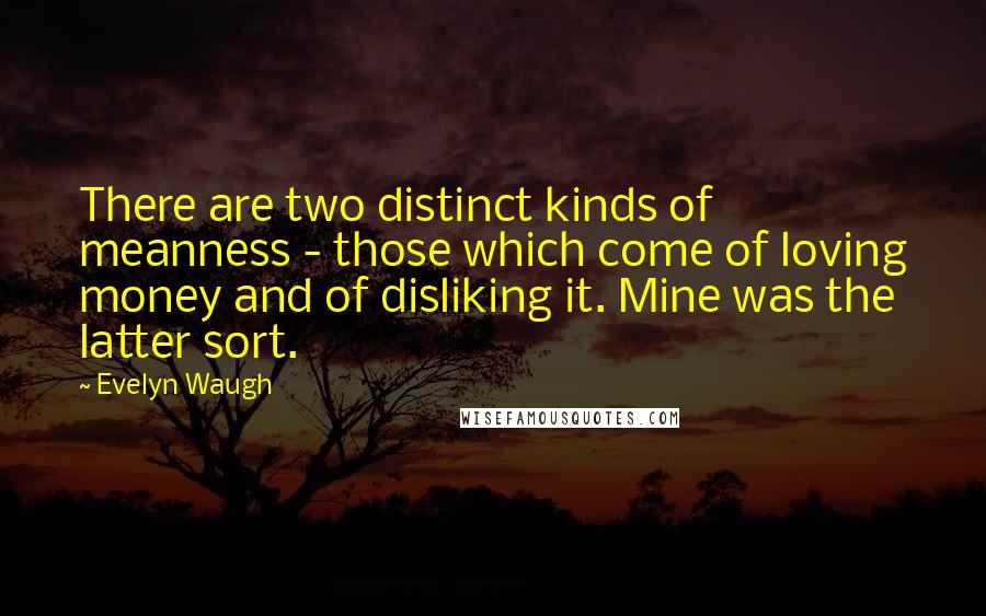 Evelyn Waugh Quotes: There are two distinct kinds of meanness - those which come of loving money and of disliking it. Mine was the latter sort.