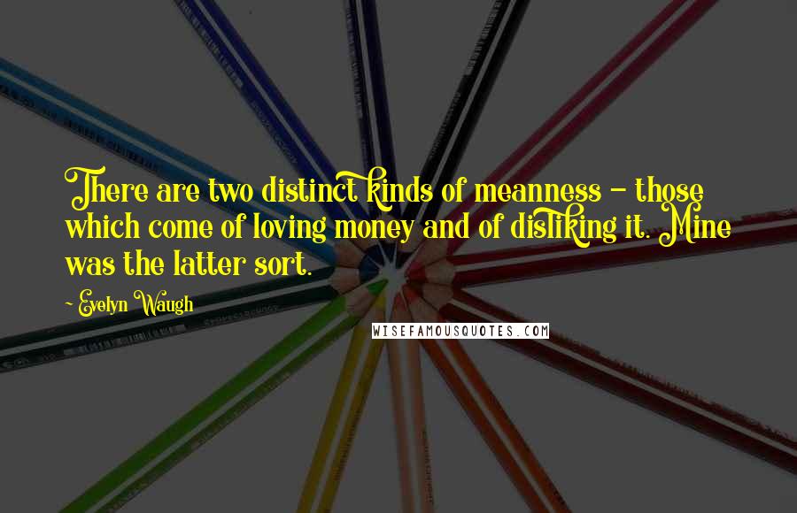 Evelyn Waugh Quotes: There are two distinct kinds of meanness - those which come of loving money and of disliking it. Mine was the latter sort.