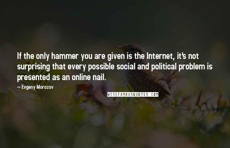 Evgeny Morozov Quotes: If the only hammer you are given is the Internet, it's not surprising that every possible social and political problem is presented as an online nail.