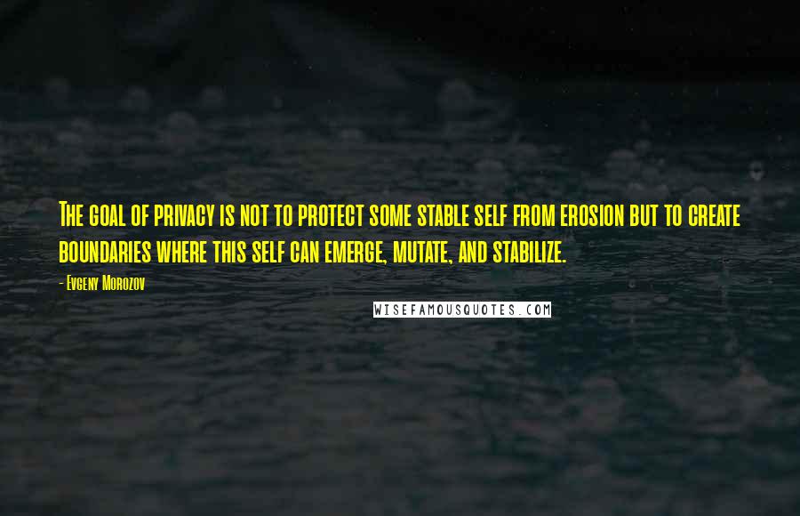 Evgeny Morozov Quotes: The goal of privacy is not to protect some stable self from erosion but to create boundaries where this self can emerge, mutate, and stabilize.