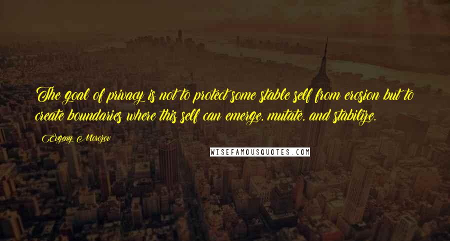 Evgeny Morozov Quotes: The goal of privacy is not to protect some stable self from erosion but to create boundaries where this self can emerge, mutate, and stabilize.