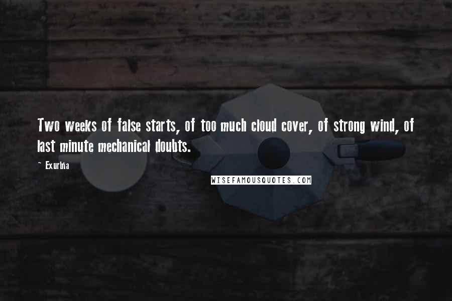 Exurb1a Quotes: Two weeks of false starts, of too much cloud cover, of strong wind, of last minute mechanical doubts.