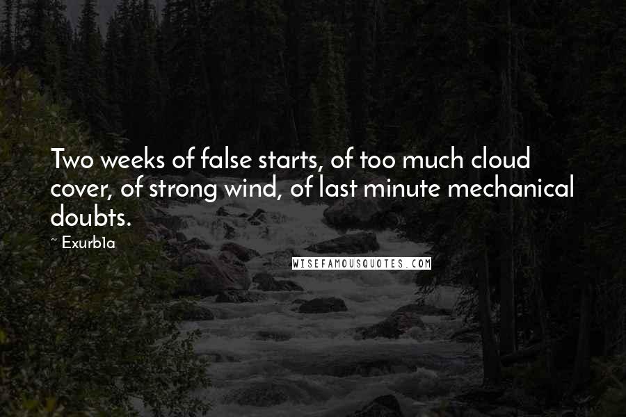 Exurb1a Quotes: Two weeks of false starts, of too much cloud cover, of strong wind, of last minute mechanical doubts.