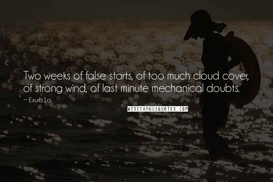 Exurb1a Quotes: Two weeks of false starts, of too much cloud cover, of strong wind, of last minute mechanical doubts.