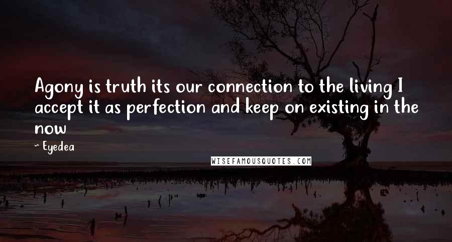 Eyedea Quotes: Agony is truth its our connection to the living I accept it as perfection and keep on existing in the now