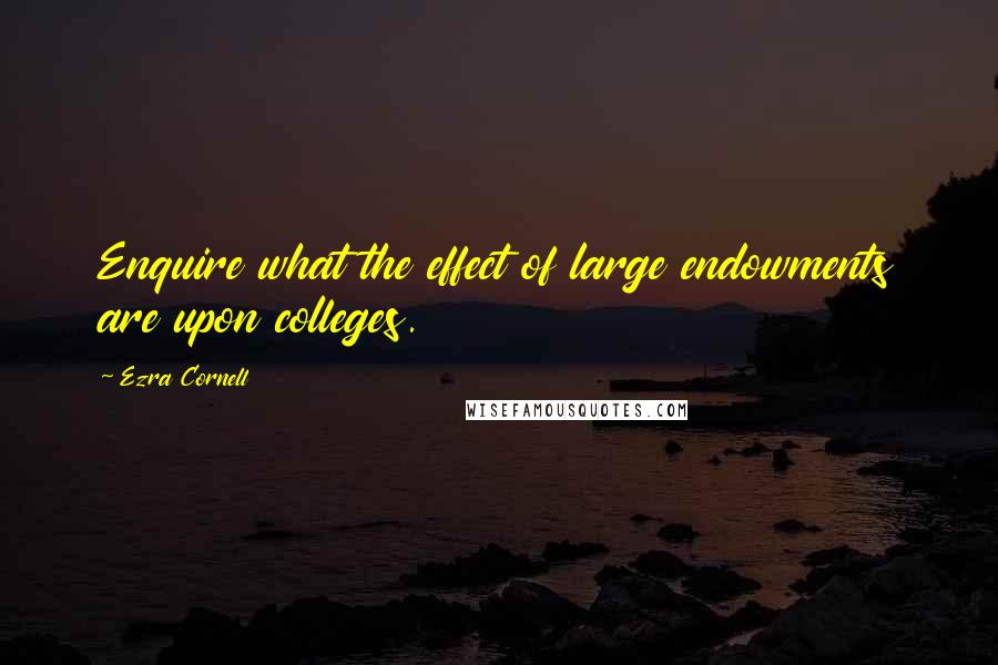 Ezra Cornell Quotes: Enquire what the effect of large endowments are upon colleges.