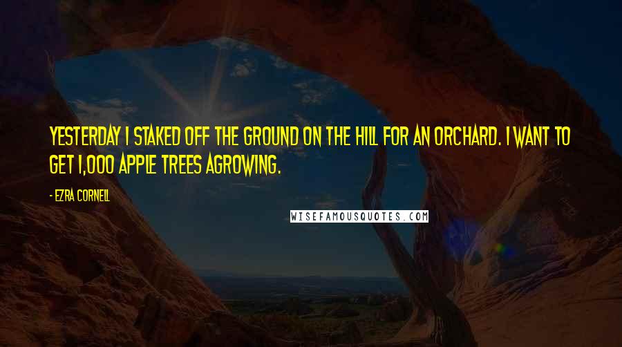 Ezra Cornell Quotes: Yesterday I staked off the ground on the hill for an orchard. I want to get 1,000 apple trees agrowing.