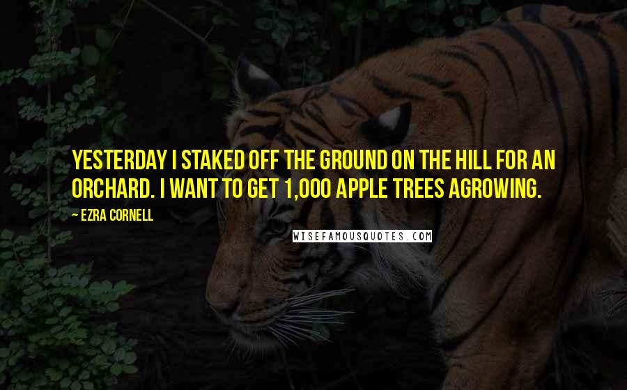 Ezra Cornell Quotes: Yesterday I staked off the ground on the hill for an orchard. I want to get 1,000 apple trees agrowing.