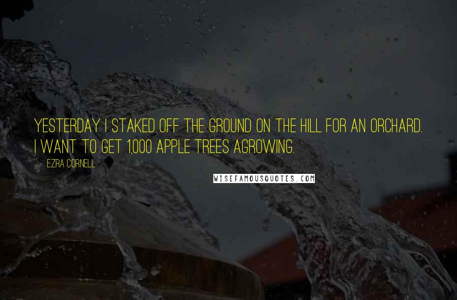 Ezra Cornell Quotes: Yesterday I staked off the ground on the hill for an orchard. I want to get 1,000 apple trees agrowing.