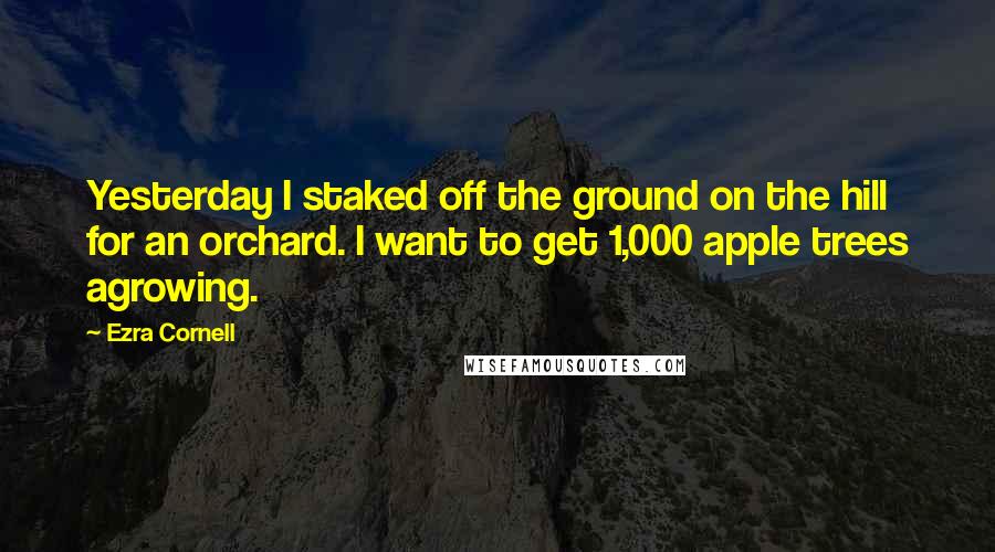 Ezra Cornell Quotes: Yesterday I staked off the ground on the hill for an orchard. I want to get 1,000 apple trees agrowing.