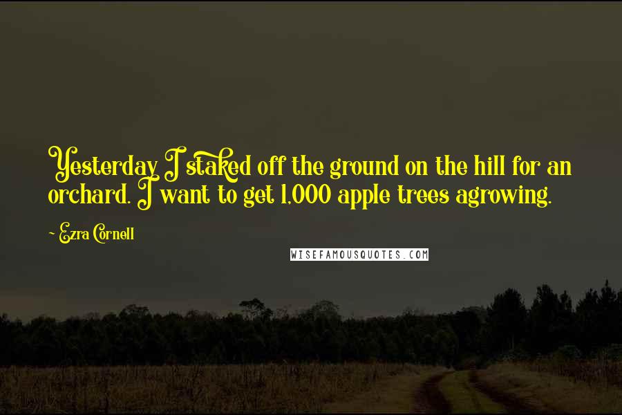 Ezra Cornell Quotes: Yesterday I staked off the ground on the hill for an orchard. I want to get 1,000 apple trees agrowing.